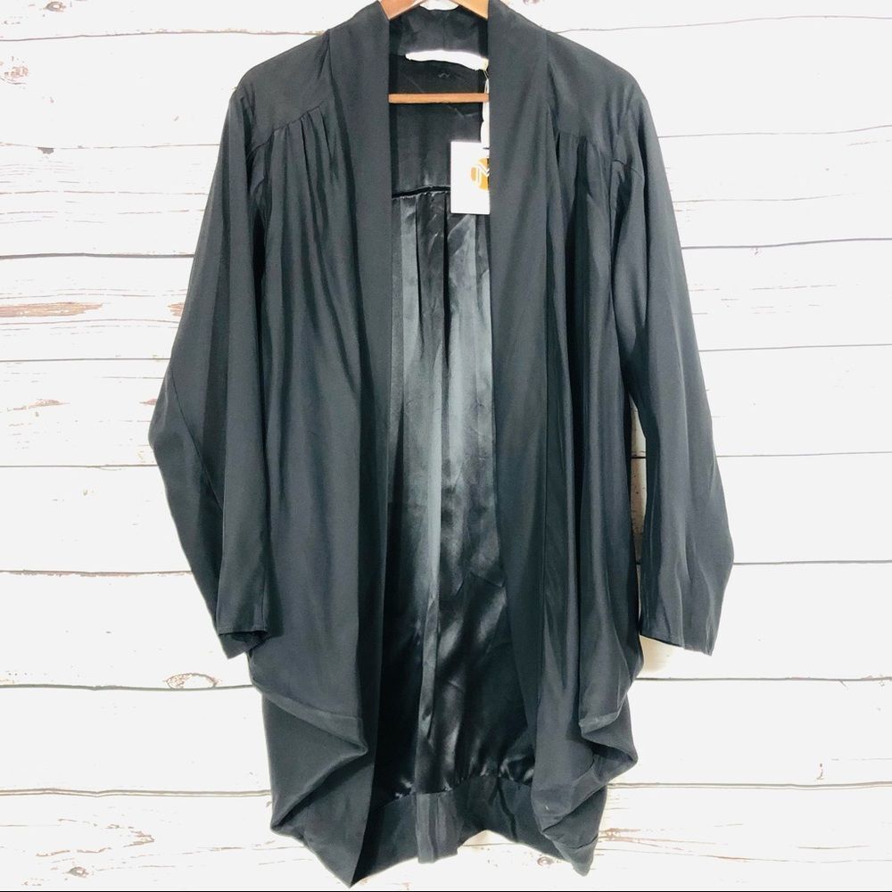 Marie Oliver 100% Silk Kimono Kaftan Draped Cardigan Jacket Black
